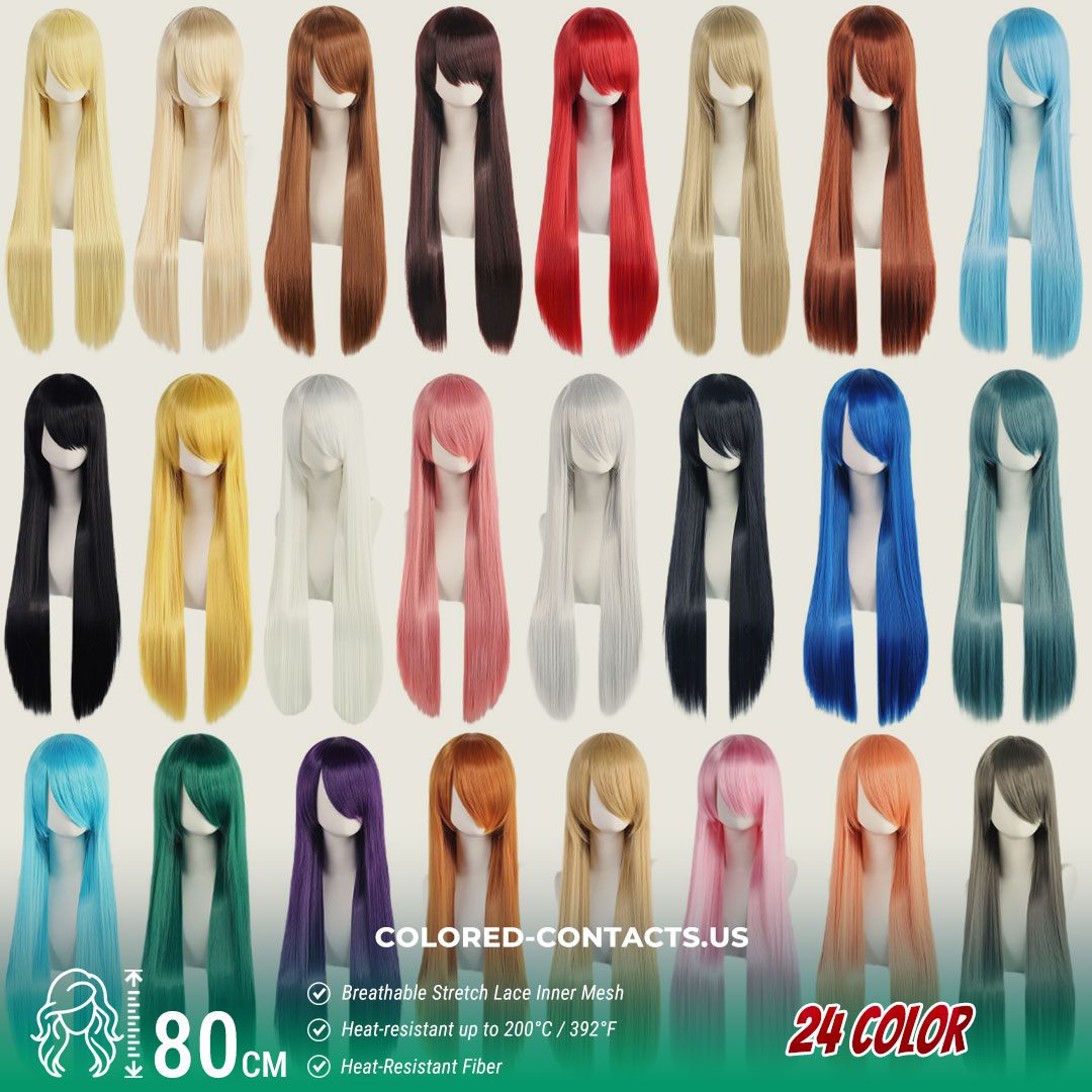 24-Color Versatile Cosplay Wig (80cm-Length)
