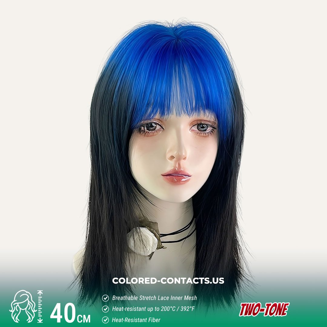 Electric Blue and Black Two-Tone Wig