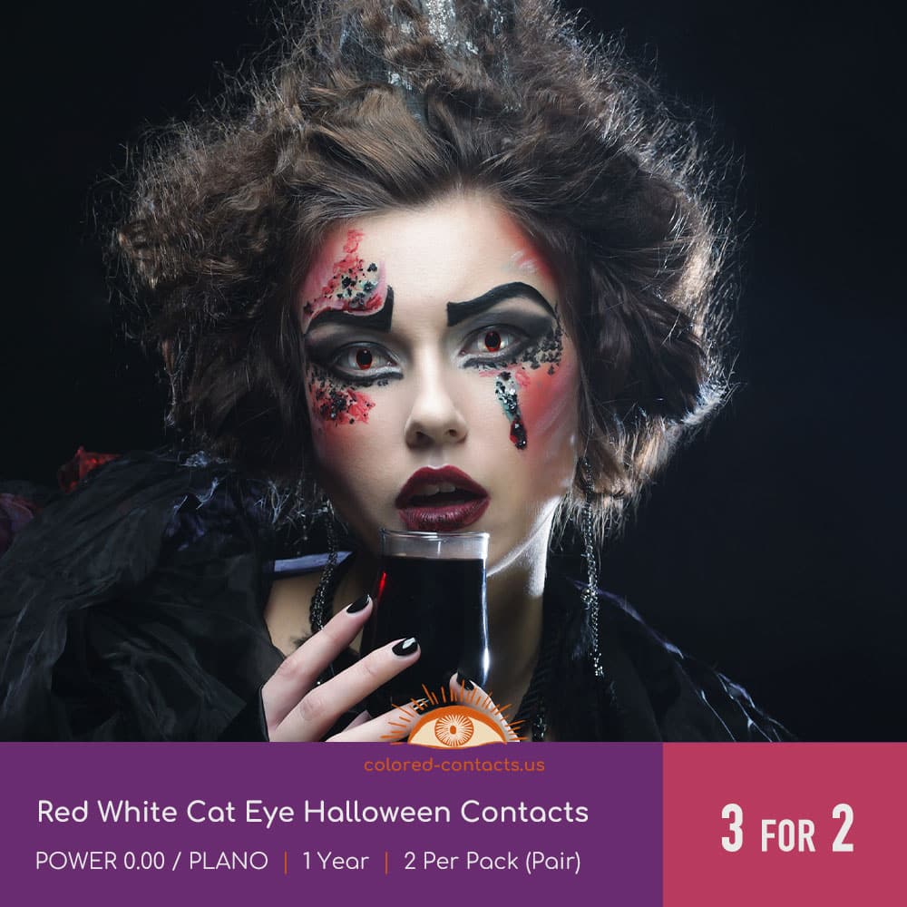Red White Cat Eye Halloween Contacts